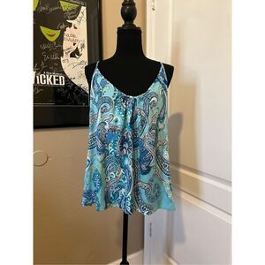 In Bloom blue and white paisley tank top